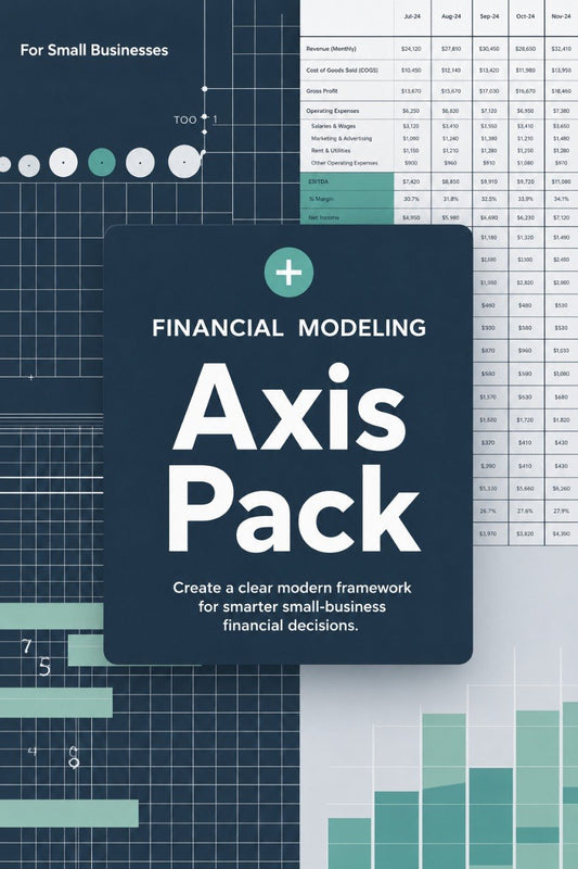 Financial modeling tool with 'Axis Pack' branding on a grid background
