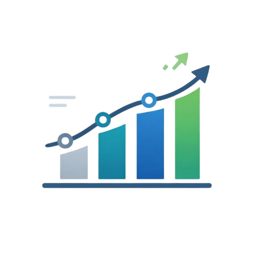 Bar chart with an upward arrow on a white background