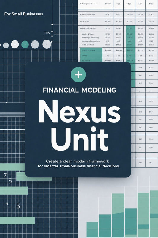 Nexus Unit financial modeling guide with charts and graphs in the background