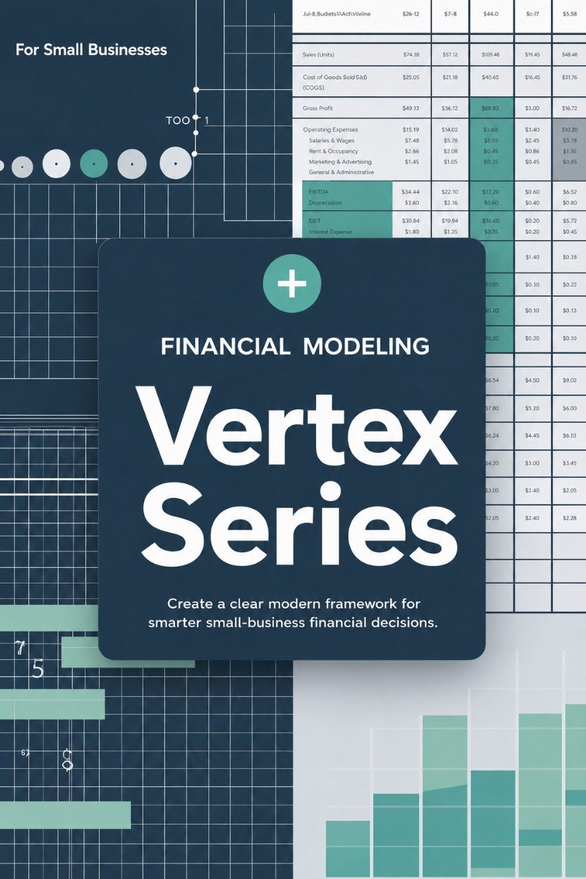 Book cover of 'Vertex Series Financial Modeling' with a blue and teal color scheme on a grid background.