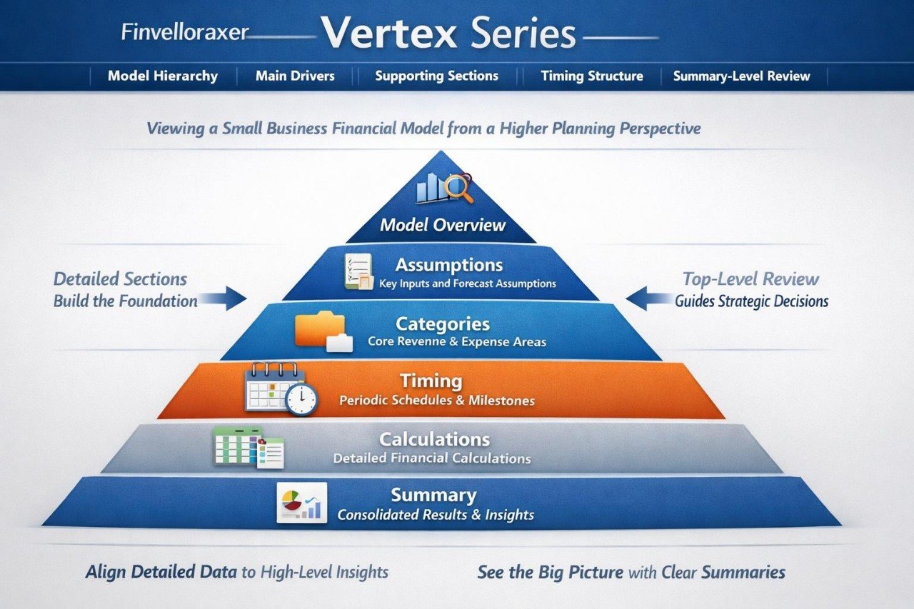 Diagram of a small business financial model pyramid with 'Vertex Series' branding.